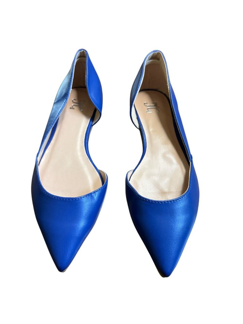 Womens Blue Pointed-Toe DOrsay Flats With Faux Leather Upper 7